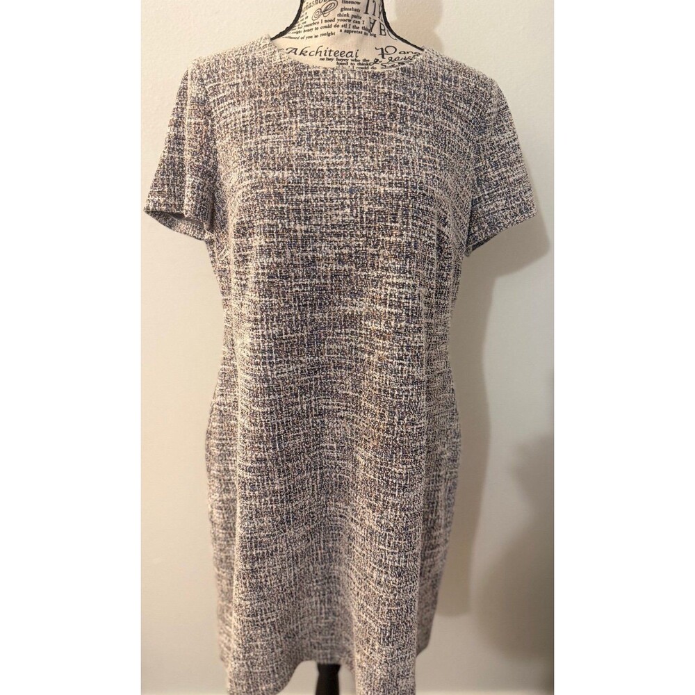 Vintage Calvin Klein Short Sleeve 70’s style Tweed Shift Dress Multi-color Sz 14